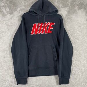 Nike Hoodie‎ Mens Medium Black Red Spellout Logo Y2K Skate Surf Vintage Style